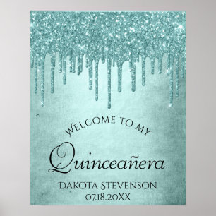 Luxury Drip Sweet 16   Pastel Aqua Mint Green Pour Poster