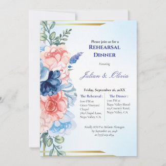 Luxury Dusty Blue and Blush Pink Rehearsal Dinner Invitation