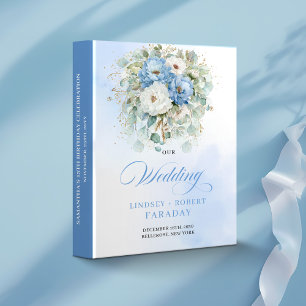 Luxury Dusty Blue Floral Gold Wedding Keepsake   Binder
