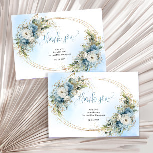 Luxury Dusty Blue Floral Wedding thank you card