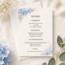 Luxury Dusty Blue Hydrangea Wedding Details Card