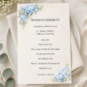 Luxury Dusty Blue Hydrangea Wedding Program