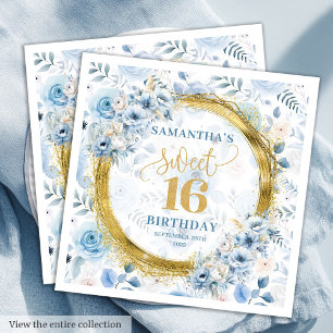 Luxury Dusty Blue Sweet 16 Gold Glitter Party Napkin