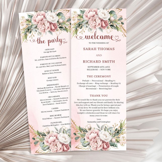 Luxury Dusty Pink Floral Greenery Wedding Program (Luxury Dusty Pink Floral Greenery Wedding Program)