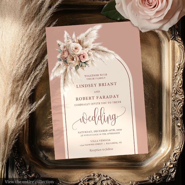 Luxury Dusty Pink Pampas Arch Wedding Invitation (Luxury Dusty Pink Pampas Arch Wedding Invitation)