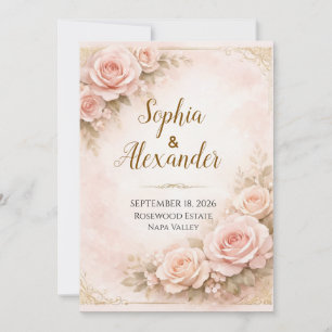 Luxury Dusty Pink Rose Wedding Invitation Modern