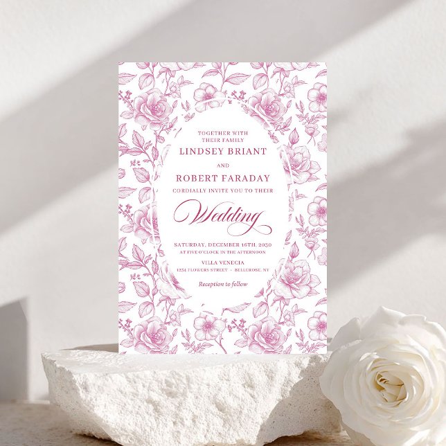 Luxury Dusty Pink Toile Roses Wedding Invitation (Luxury Dusty Pink Toile Roses Wedding Invitation)