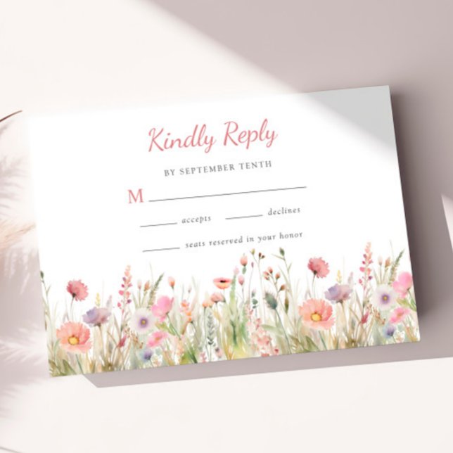 Luxury Dusty Pink Wildflower Kindly Reply Wedding RSVP Card (Creator Uploaded)
