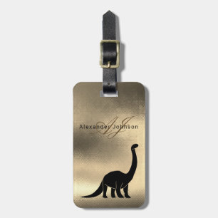 Luxury Elegant Black and Gold Dinosaur Monogram Luggage Tag
