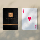 Luxury elegant black and gold monogrammed modern playing cards<br><div class="desc">Classy upscale monogrammed playing cards set in black leather look with a faux gold copper metallic shiny square. Easy to personalize with your monogram / name or business initials. An elegant business or personal gift for consultants, advisors, personal stylists, makeup artist, hairstylist, salon manager, home interior designers or architects, boutique...</div>