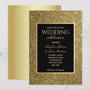 Luxury Elegant Black and Gold Wedding Invitation