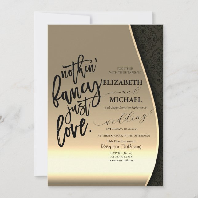 Luxury Elegant Black Damask Gold Wedding Invitation (Front)