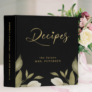 Luxury elegant black gold bridal shower recipes binder