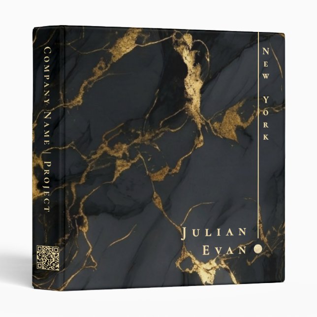 Luxury Elegant Black Gold Marble Agate Qr code  Binder (Front/Spine)
