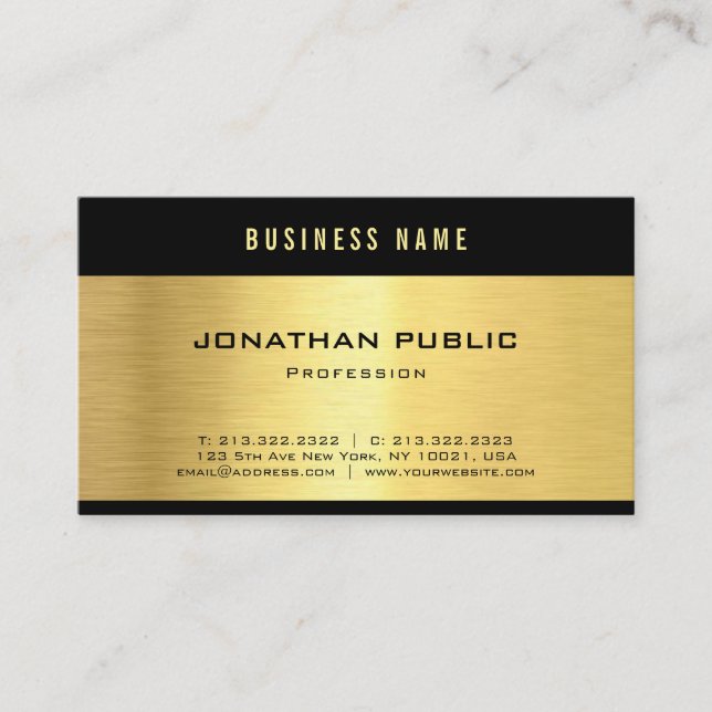 Luxury Elegant Black Gold Shiny Plain Professional Business Card (Front)