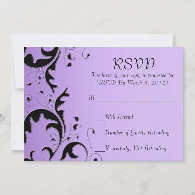 Luxury Elegant Black/Purple Floral RSVP card (Front)