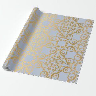 LUXURY ELEGANT BLUE GOLD BIRTHDAY WEDDING WRAP WRAPPING PAPER