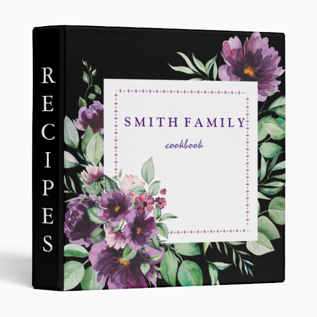 Luxury elegant  blush gold floral recipes 3 ring b binder (Front/Spine)