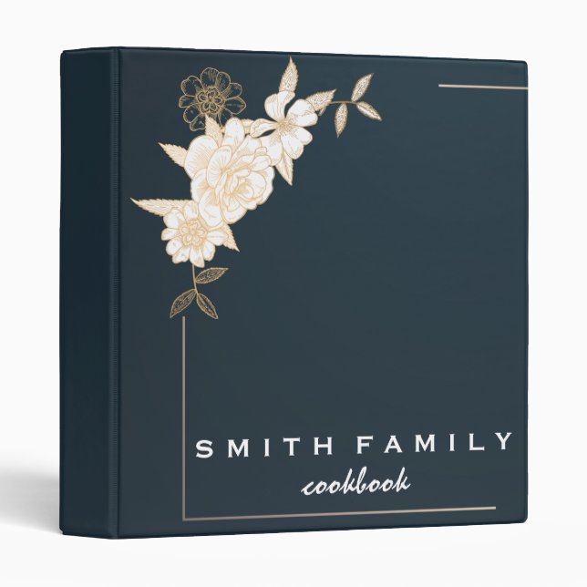 Luxury elegant  blush gold floral recipes 3 ring b binder (Front/Spine)