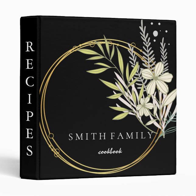 Luxury elegant  blush gold floral recipes 3 ring b binder (Front/Spine)