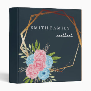 Luxury elegant  blush gold floral recipes 3 ring b binder