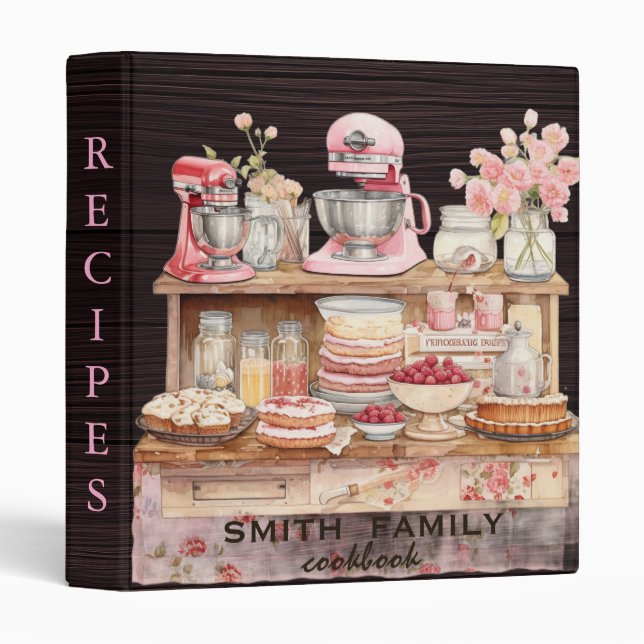 Luxury elegant  blush gold floral recipes binder (Front/Spine)