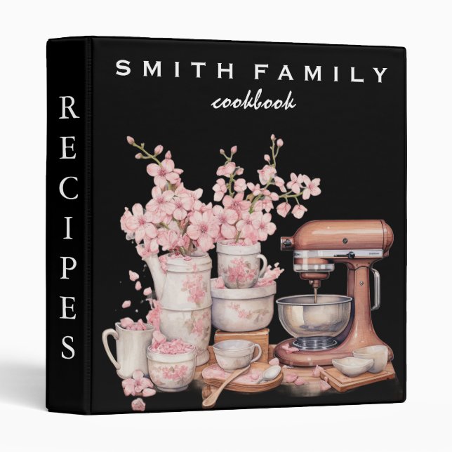 Luxury elegant  blush gold floral recipes binder (Front/Spine)