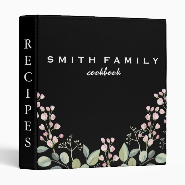 Luxury elegant  blush gold floral recipes binder (Front/Spine)