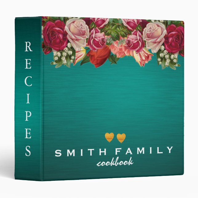 Luxury elegant  blush gold floral recipes binder (Front/Spine)