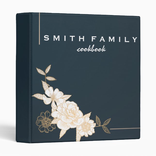 Luxury elegant  blush gold floral recipes binder (Front/Spine)