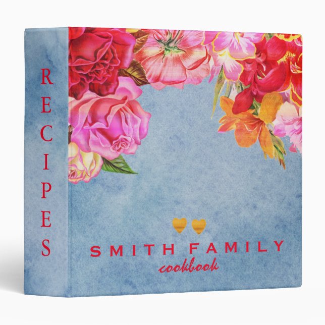 Luxury elegant  blush gold floral recipes binder (Front/Spine)