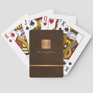 Luxury elegant brown and gold monogrammed modern playing cards