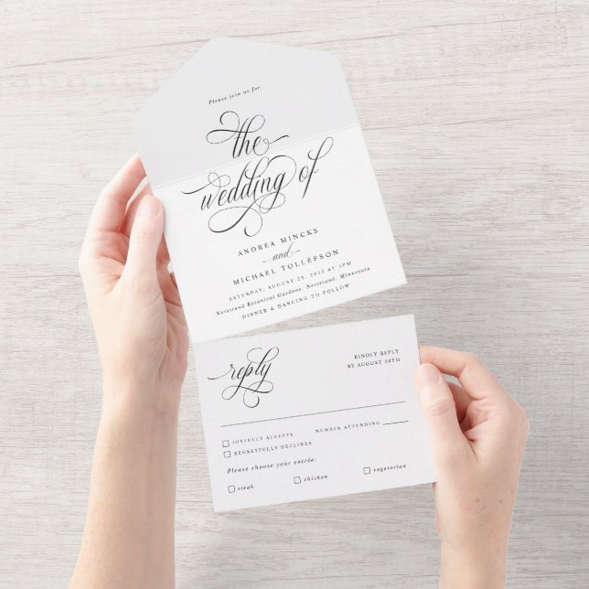 Luxury Elegant Calligraphy Wedding All In One Invitation (Tearaway)