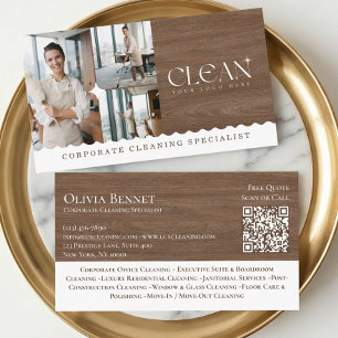Luxury Elegant Commercial Cleaning Photo QR Code Business Card