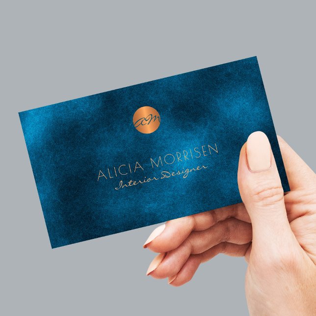 Luxury elegant dark blue watercolor monogrammed business card (Creator Uploaded)
