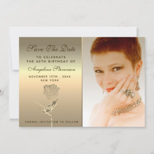 Luxury Elegant Floral Gold Rose Flower Birthday Save The Date