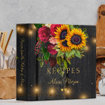 Luxury elegant floral rustic barn wood recipes binder<br><div class="desc">Rustic flowers sunflowers and roses big bouquets, two golden hearts and elegant faux gold typography script on a dark brown barn wood background with strings of twinkle lights making a beautiful personalized recipe binder keepsake. It can be a beautiful present for a bride, for your own kitchen or a gift...</div>