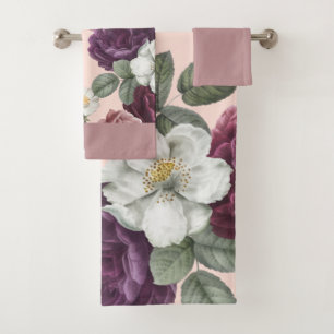Luxury elegant Florals Roses Purple Bath Towel Set