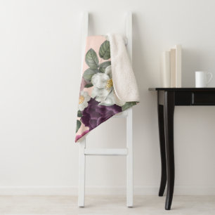 Luxury elegant Florals Roses Purple Sherpa Blanket