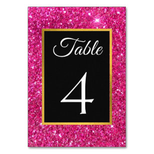 Luxury Elegant Glitter Pink and Black Wedding  Table Number