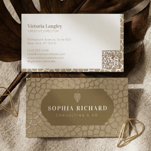 Luxury Elegant Gold Alligator Print QR Code  Business Card