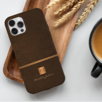 Luxury elegant gold brown leather look monogrammed