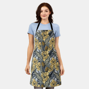 Luxury Elegant Gold N' Black Tropical Flowers Apron