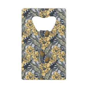 Luxury Elegant Gold N' Black Tropical Flowers Credit Card Bottle Opener
