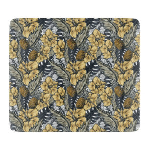 Luxury Elegant Gold N' Black Tropical Flowers Cutting Board