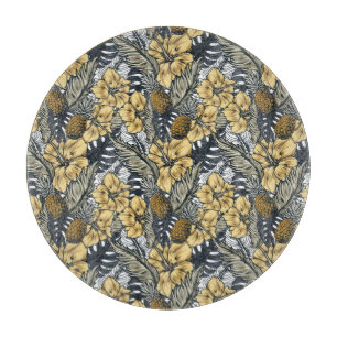 Luxury Elegant Gold N' Black Tropical Flowers Cutting Board