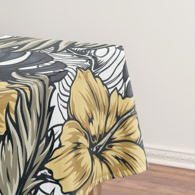 Luxury Elegant Gold N' Black Tropical Flowers Tablecloth (In Situ)
