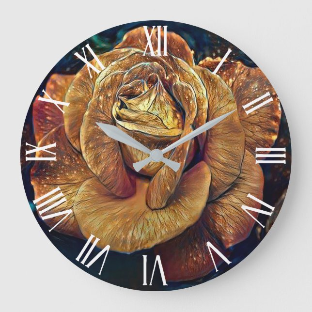 Luxury Elegant Gold Rose Large Clock (Front)