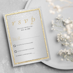 Luxury elegant gold silver glitter RSVP  Invitation