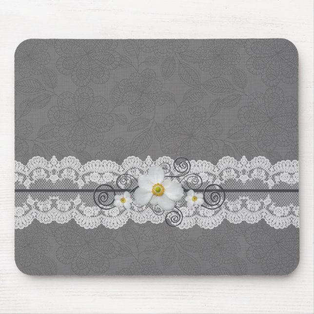 Luxury Elegant Grey Lace Mousepad (Front)